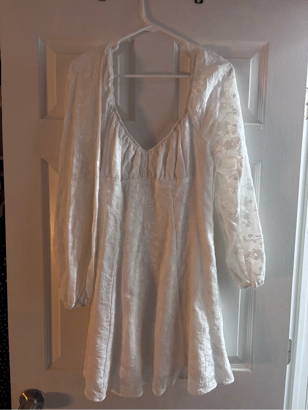 wild fable White Long-Sleeve V-Neck Floral Jacquard Dress
